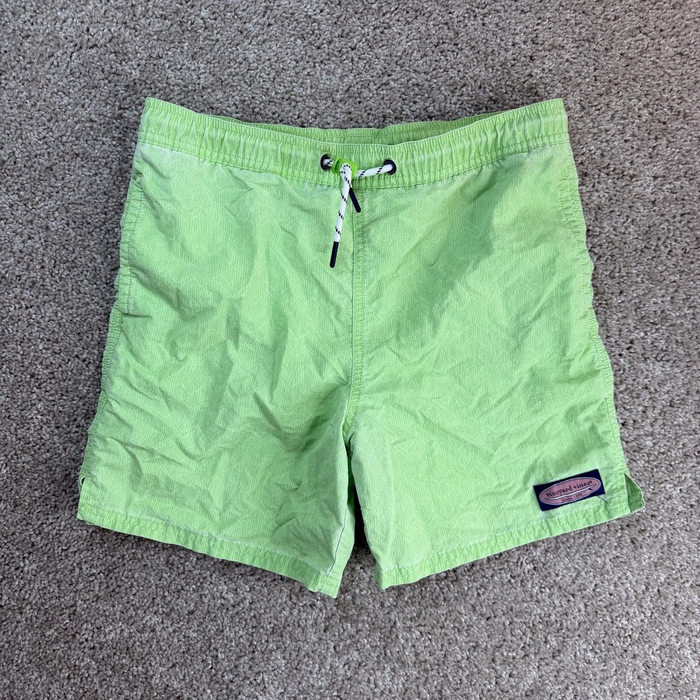 Vineyard Vines Swim Shorts Mens Medium Green Seersucker Mesh Lined Trunks Beach